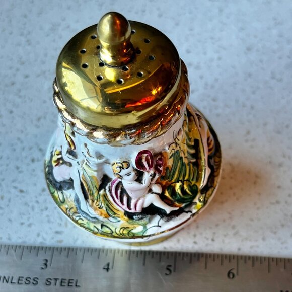 Capodimonte Ceramic & Brass Salt Shaker & Pepper Mill - Picture 7 of 16
